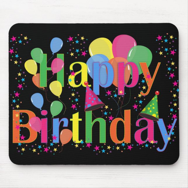 Cute Simple Colourful Happy Birthday Mouse Mat (Front)