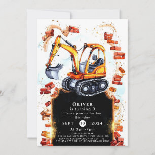 Cute Simple Construction Birthday Invitation
