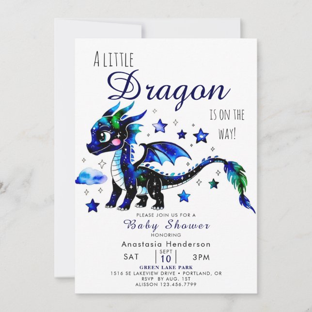 Cute Simple Custom Dragon Boy Baby Shower Invitation (Front)