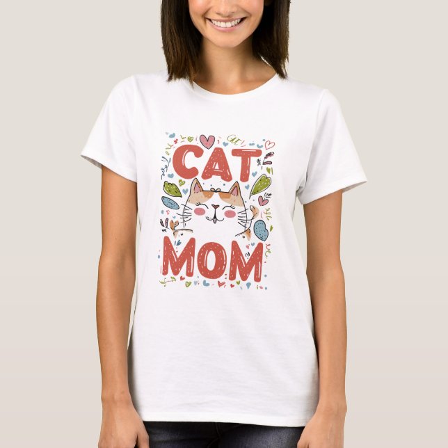 Cute simple design womens White cat lover mum T-Shirt (Front)