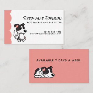 Cute Simple Dog Walker or Pet Sitting Pink Black Business Card