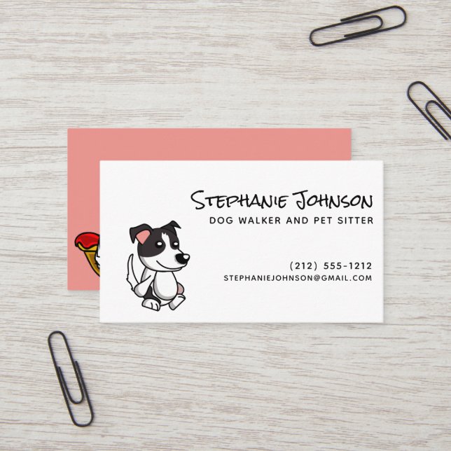 Cute Simple Dog Walker or Pet Sitting Pink Black Business Card (Front/Back In Situ)
