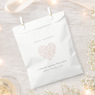 Cute Simple Dusky Blush Floral Heart Baby Shower Favour Bags