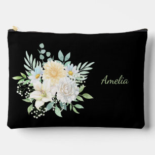 Cute Simple Elegant Black With Flowers Accessory Pouch