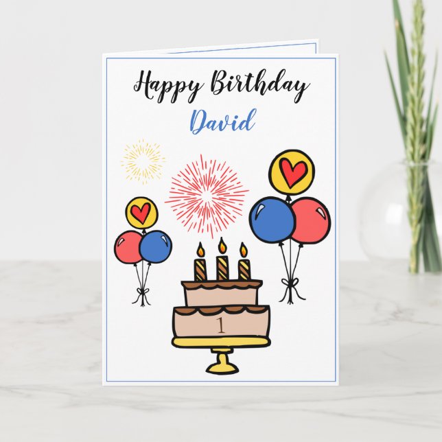 Cute Simple Fireworks White Grandson 1st Birthday Card (Front)