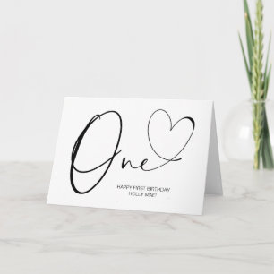 Cute Simple First Birthday One Heart Card