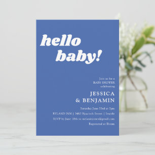 Cute Simple French Blue Hello Baby Shower Invitation