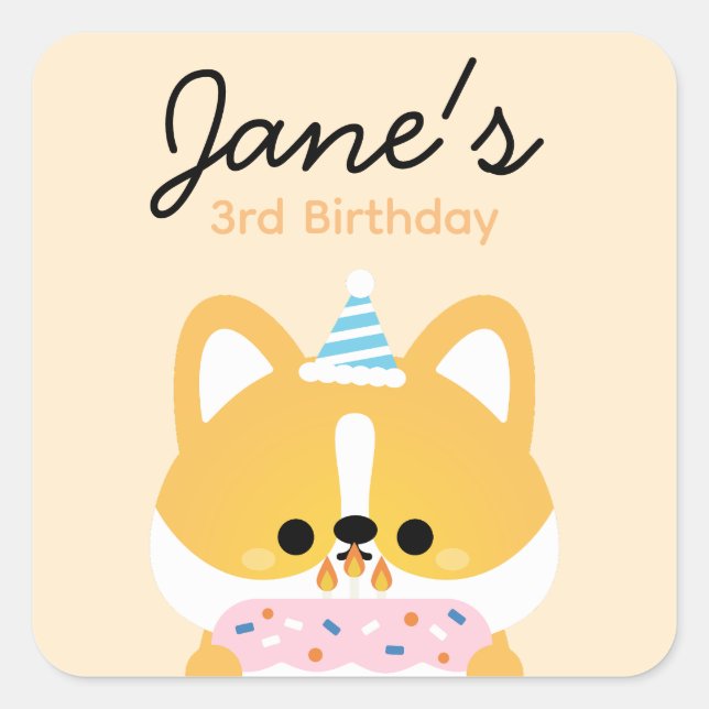 Cute Simple Fun Birthday Party Square Sticker (Front)