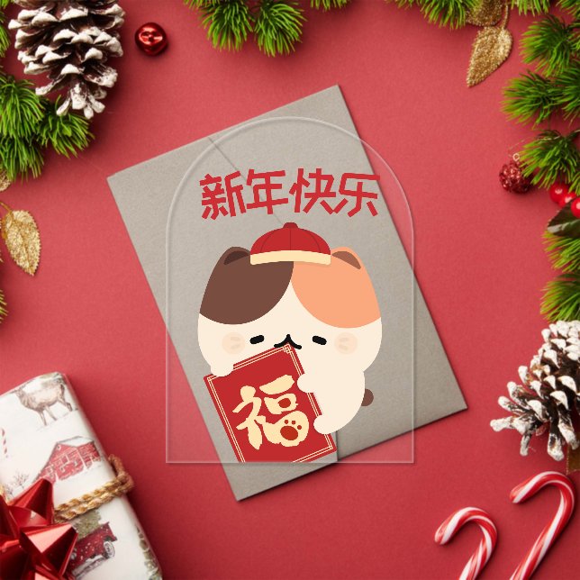 Cute Simple Fun Chinese New Year Acrylic Invitations (Insitu (Holiday))