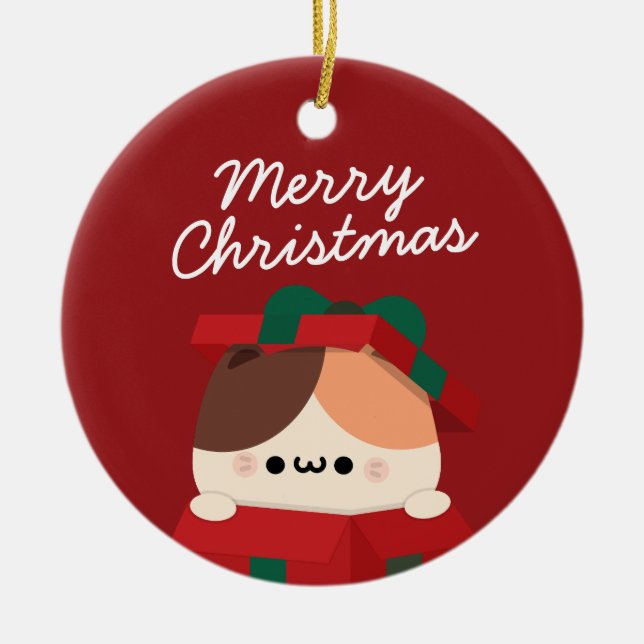 Cute Simple Fun Merry Christmas Ceramic Tree Decoration (Front)