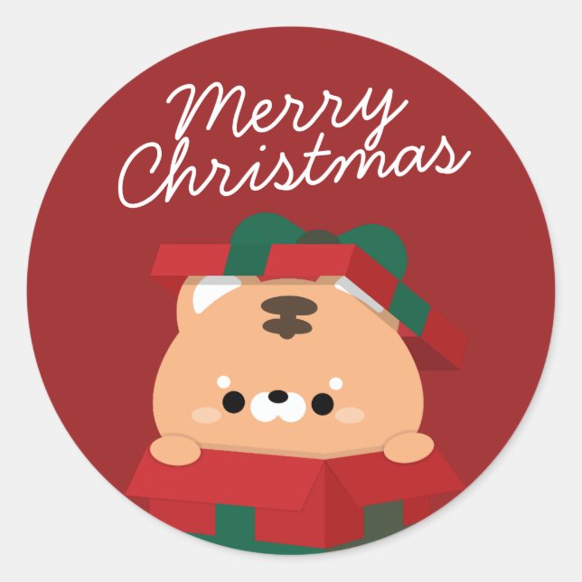Cute Simple Fun Merry Christmas Classic Round Sticker (Front)