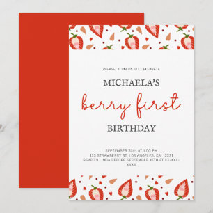 Cute Simple Girl Berry First Birthday Invitation