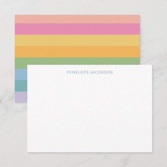 Cute Simple Girly Pastel Stripes Personalised Name Thank You Card (Front/Back)