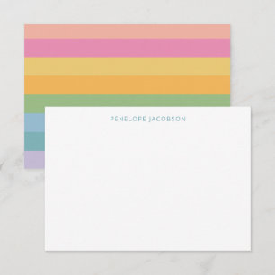 Cute Simple Girly Pastel Stripes Personalised Name Thank You Card