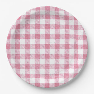 Cute Simple Girly Preppy Pink Gingham Plaid  Paper Plate