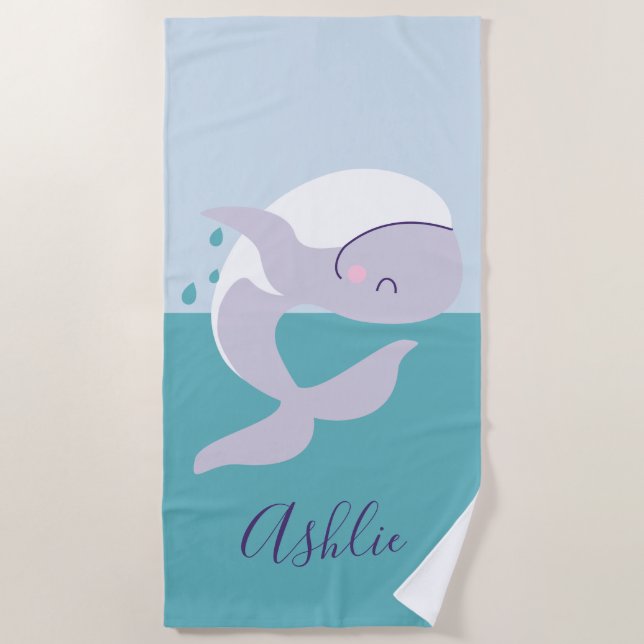 Cute simple graphic leaping whale beach towel (Front)