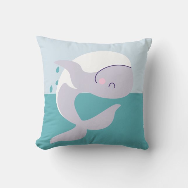 Cute simple graphic leaping whale nursery art cushion (Front)