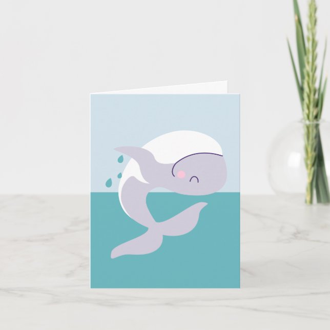 Cute simple graphic leaping whale thank you card (Front)