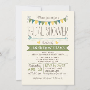Cute, Simple, Green, Yellow, Teal Bridal Shower Invitation