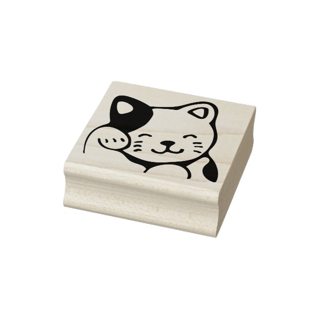 Cute Simple Grooming Lucky Cat Rubber Stamp (Stamp)
