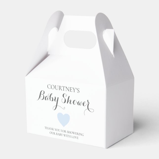Cute Simple Heart Boy Blue Baby Shower Favour Box (Front Side)