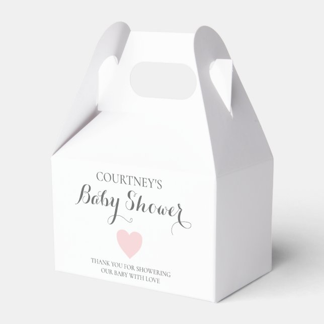 Cute Simple Heart Girl Pink Baby Shower Favour Box (Front Side)