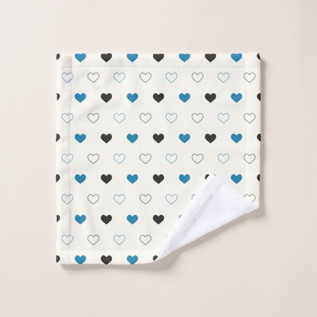 Cute Simple Heart Pattern blue black cream Bath Towel Set (Wash Cloth)