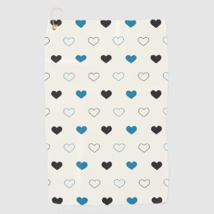 Cute Simple Heart Pattern blue black cream Golf Towel