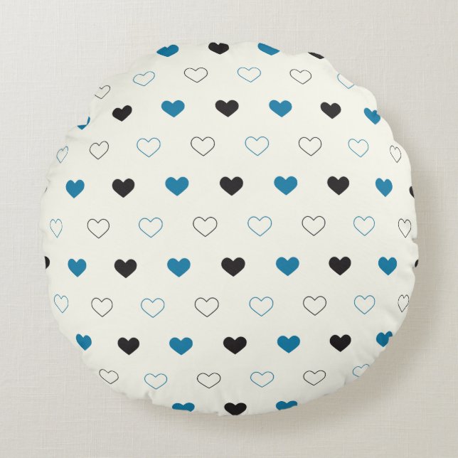 Cute Simple Heart Pattern blue black cream Round Cushion (Front)