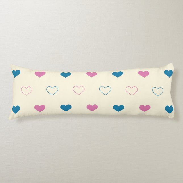 Cute Simple Heart Pattern blue pink cream Body Cushion (Front)