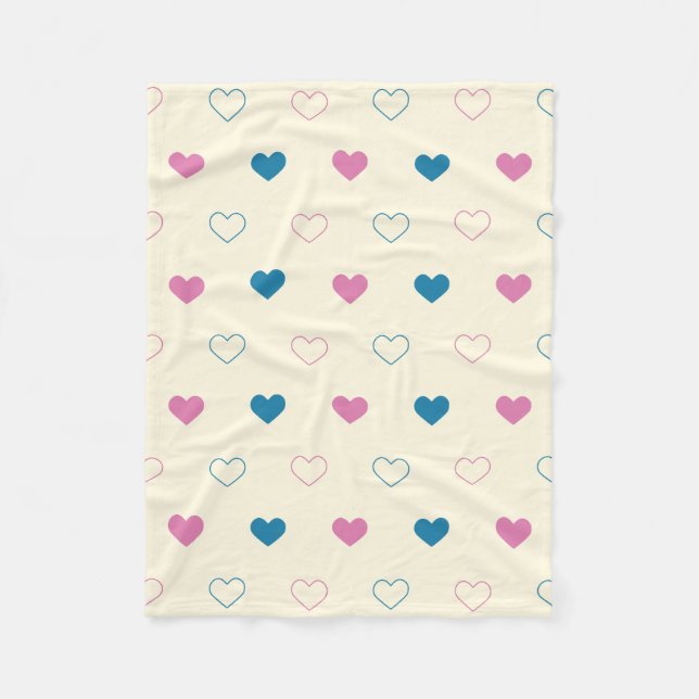 Cute Simple Heart Pattern blue pink cream Fleece Blanket (Front)