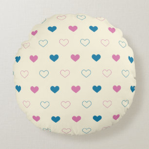 Cute Simple Heart Pattern blue pink cream Round Cushion