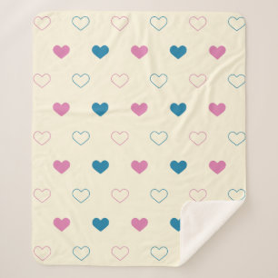 Cute Simple Heart Pattern blue pink cream Sherpa Blanket