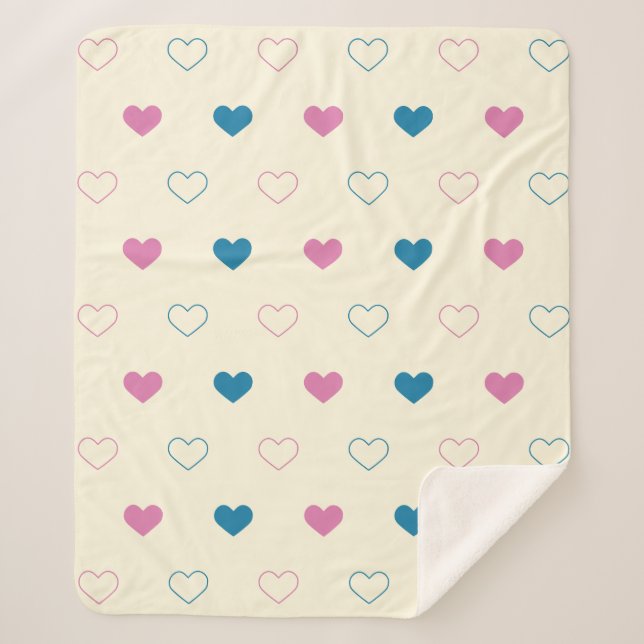 Cute Simple Heart Pattern blue pink cream Sherpa Blanket (Front)