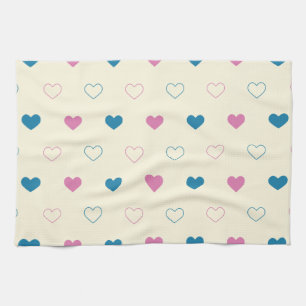 Cute Simple Heart Pattern blue pink cream Tea Towel