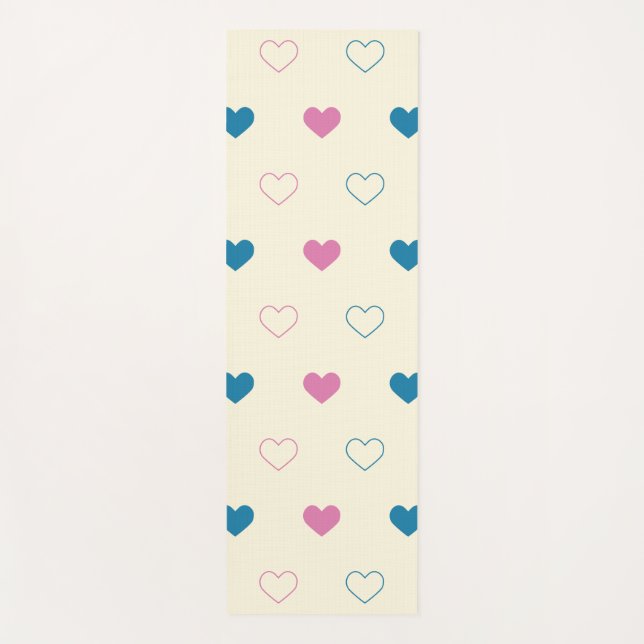 Cute Simple Heart Pattern blue pink cream Yoga Mat (Front)