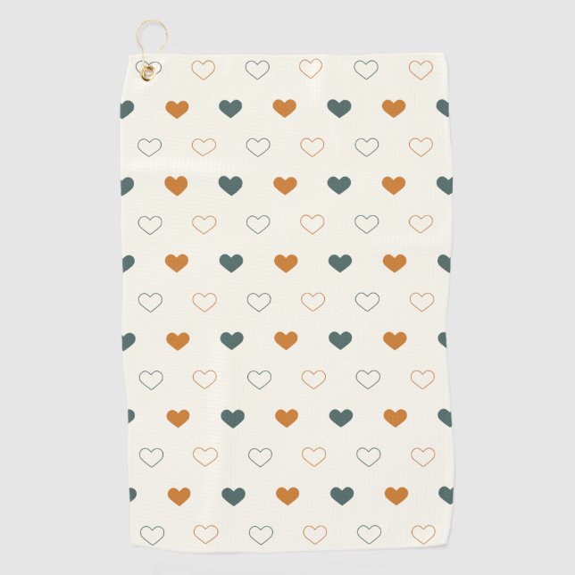 Cute Simple Heart Pattern Orange Cream Green Golf Towel (Front)