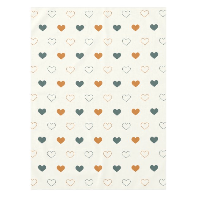 Cute Simple Heart Pattern Orange Cream Green Tablecloth (Front)