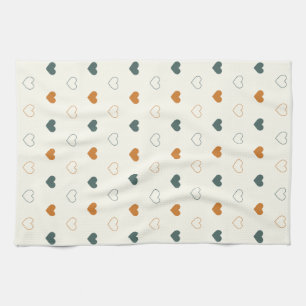Cute Simple Heart Pattern Orange Cream Green Tea Towel