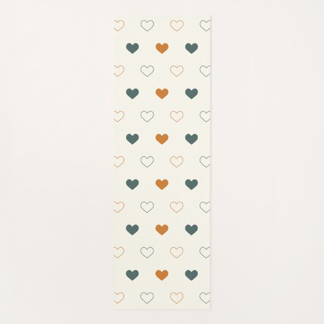 Cute Simple Heart Pattern Orange Cream Green Yoga Mat (Front)