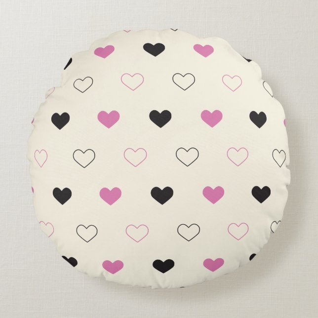 Cute Simple Heart Pattern Round Cushion (Front)