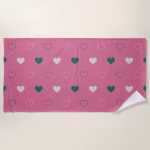 Cute Simple Heart Seamless pink / green Beach Towel