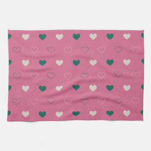 Cute Simple Heart Seamless pink / green Tea Towel