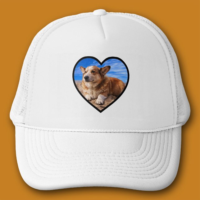 Cute Simple Heart Shape Cutout Photo Template Love Trucker Hat (Heart frame love photo trucker hat)