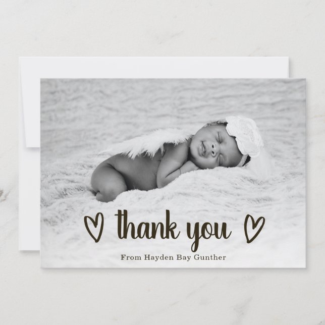 Cute Simple Heart Thank You Photo Birth Announcement (Front)