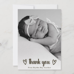 Cute Simple Heart Thank You Photo Birth Announcement