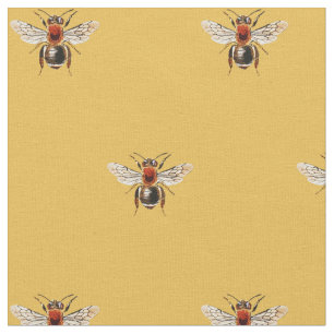 Cute Simple Honey Bee Pattern on Yellow Fabric