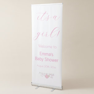 Cute Simple It's a Girl Pink Baby Shower Welcome Retractable Banner