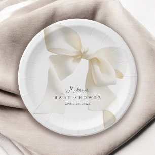 Cute Simple Ivory Bow Baby Shower Paper Plate