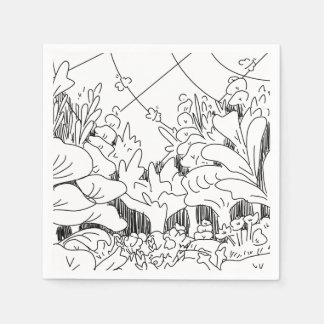 Cute Simple Line Art Plants and Flowers Napkin